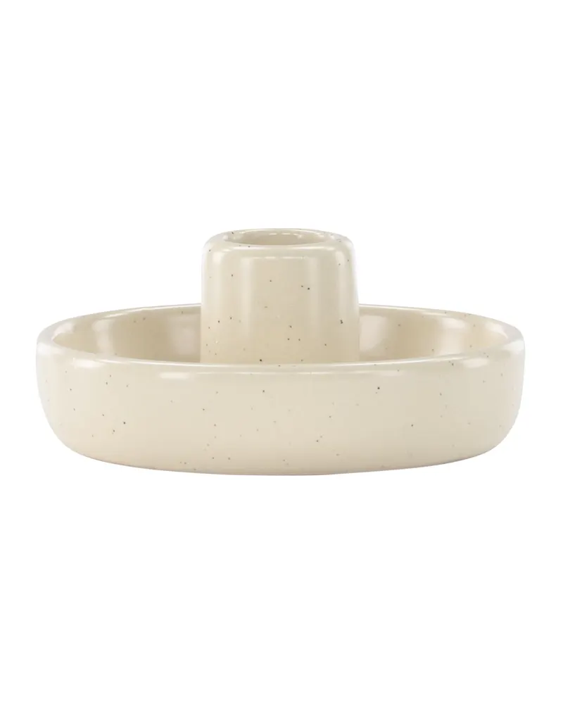 Otis flacher Kerzenständer mit Schale aus Steinzeug in Beige, Ansicht 3