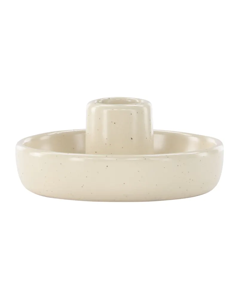 Otis flacher Kerzenständer mit Schale aus Steinzeug in Beige, Ansicht 4