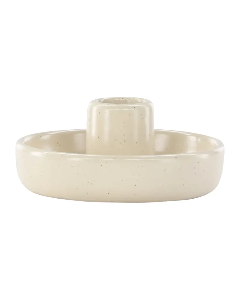Otis flacher Kerzenständer mit Schale aus Steinzeug in Beige, Ansicht 6