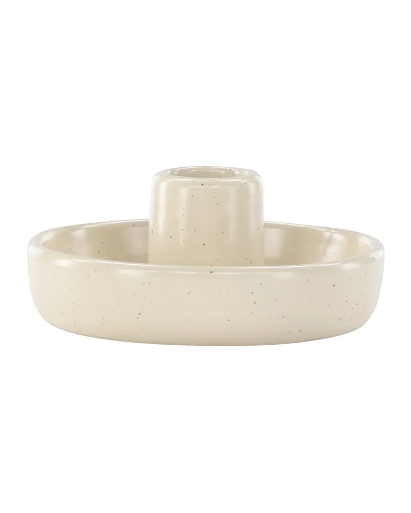 Otis flacher Kerzenständer mit Schale aus Steinzeug in Beige, Ansicht 7
