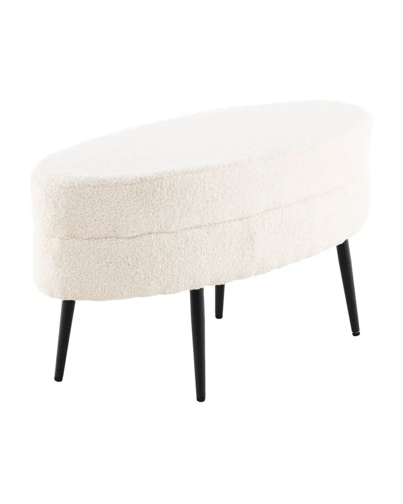 Otto ovaler Hocker auf Stahlbeinen in Weiß, Gestell Schwarz, Polyester-Teddystoff, Ansicht 11
