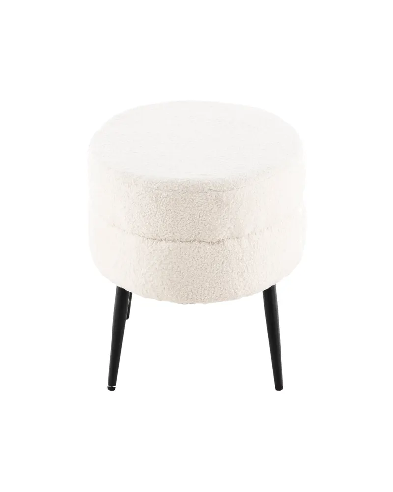 Otto ovaler Hocker auf Stahlbeinen in Weiß, Gestell Schwarz, Polyester-Teddystoff, Ansicht 4