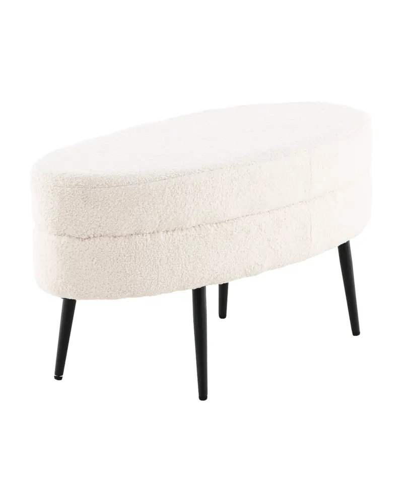 Otto ovaler Hocker auf Stahlbeinen in Weiß, Gestell Schwarz, Polyester-Teddystoff, Ansicht 5