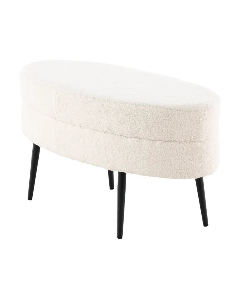 Otto ovaler Hocker auf Stahlbeinen in Weiß, Gestell Schwarz, Polyester-Teddystoff, Ansicht 9