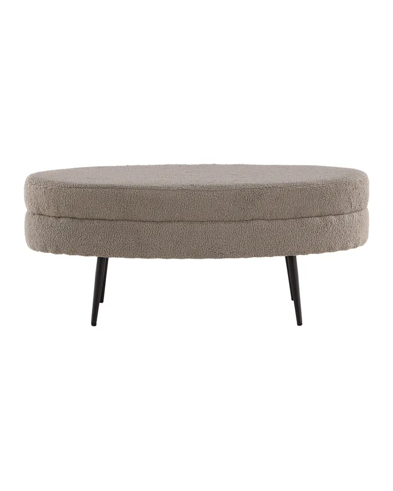 Otto ovaler Hocker auf Stahlbeinen in Beige, Gestell Schwarz, Polyester-Teddystoff, Ansicht 1