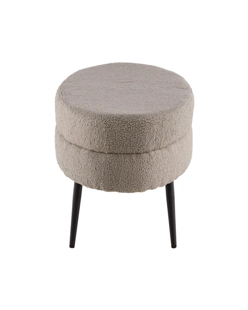 Otto ovaler Hocker auf Stahlbeinen in Beige, Gestell Schwarz, Polyester-Teddystoff, Ansicht 10