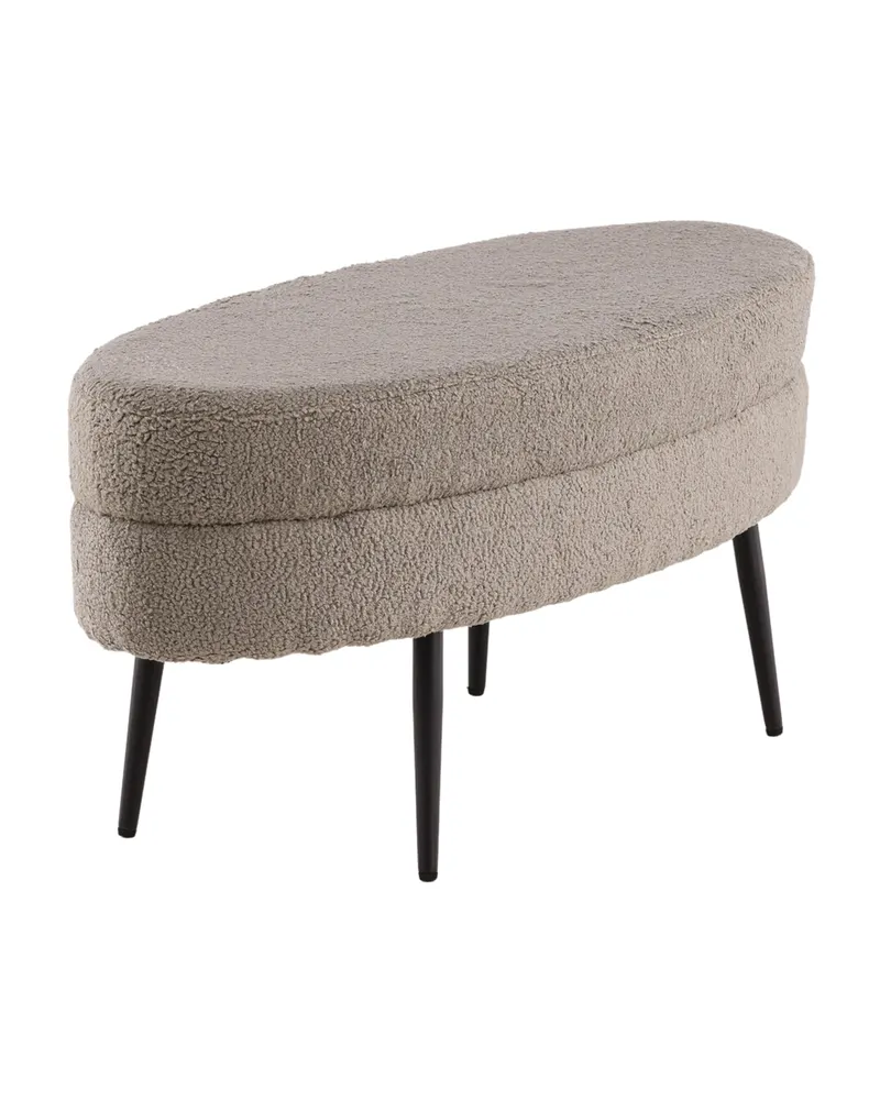 Otto ovaler Hocker auf Stahlbeinen in Beige, Gestell Schwarz, Polyester-Teddystoff, Ansicht 11