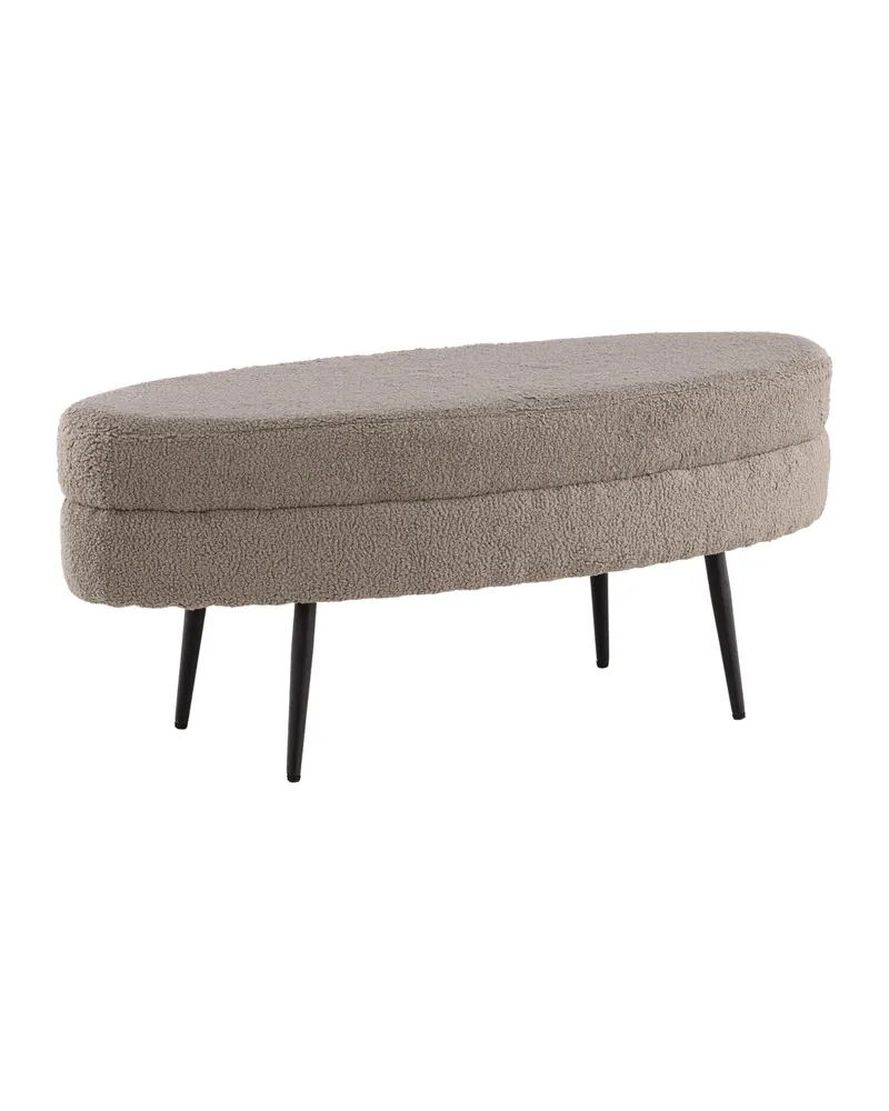 Otto ovaler Hocker auf Stahlbeinen in Beige, Gestell Schwarz, Polyester-Teddystoff, Ansicht 12