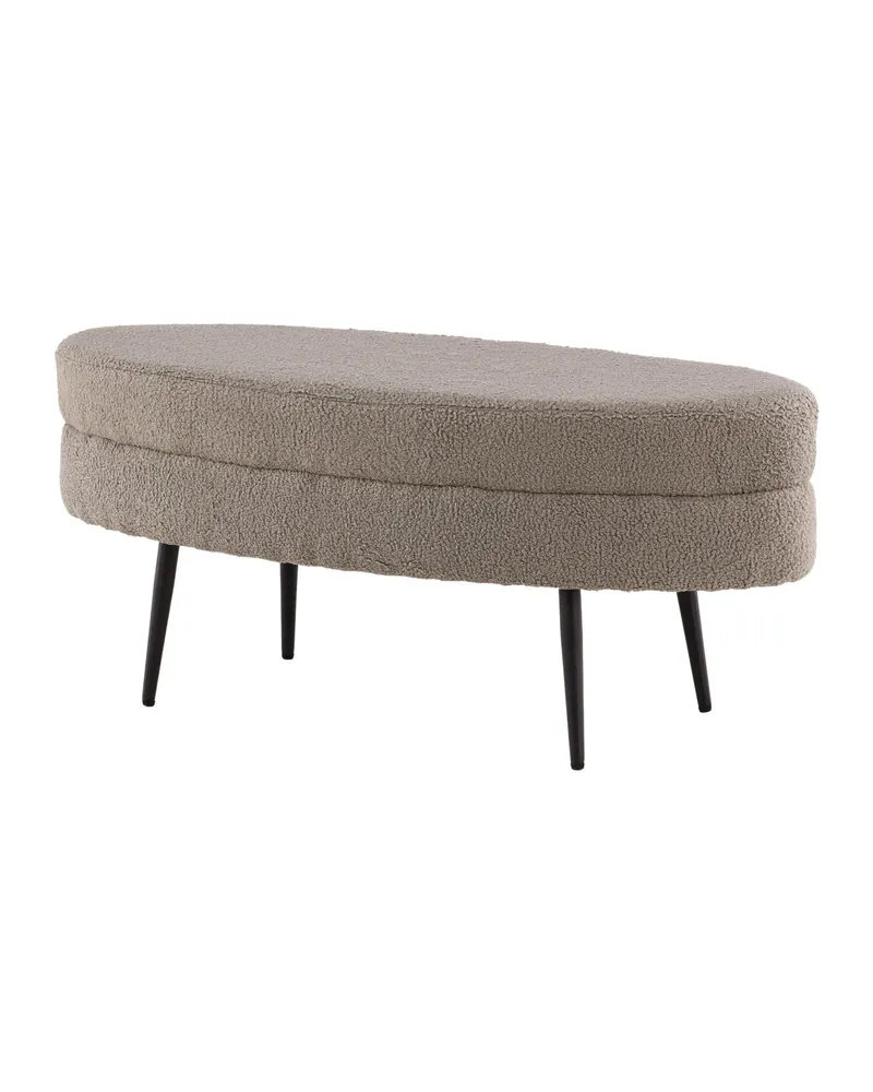 Otto ovaler Hocker auf Stahlbeinen in Beige, Gestell Schwarz, Polyester-Teddystoff, Ansicht 2