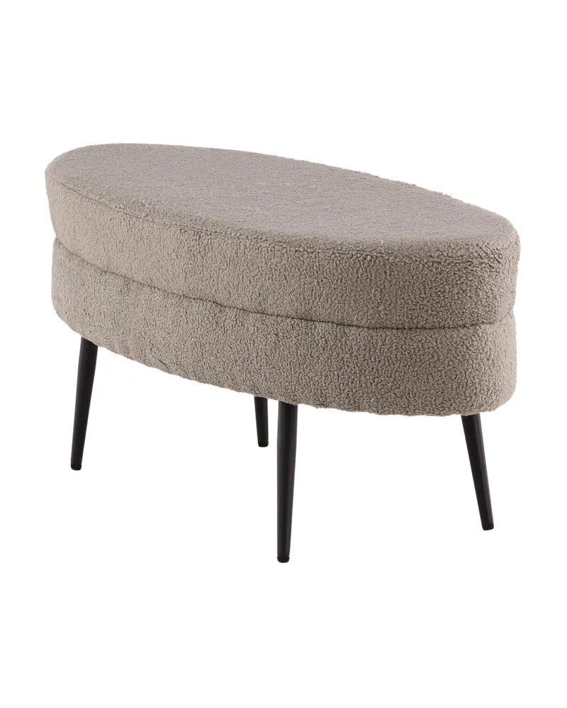 Otto ovaler Hocker auf Stahlbeinen in Beige, Gestell Schwarz, Polyester-Teddystoff, Ansicht 3