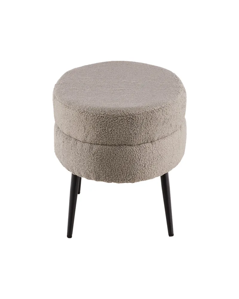 Otto ovaler Hocker auf Stahlbeinen in Beige, Gestell Schwarz, Polyester-Teddystoff, Ansicht 4