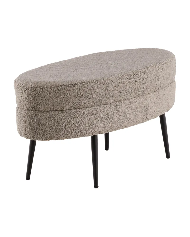 Otto ovaler Hocker auf Stahlbeinen in Beige, Gestell Schwarz, Polyester-Teddystoff, Ansicht 5
