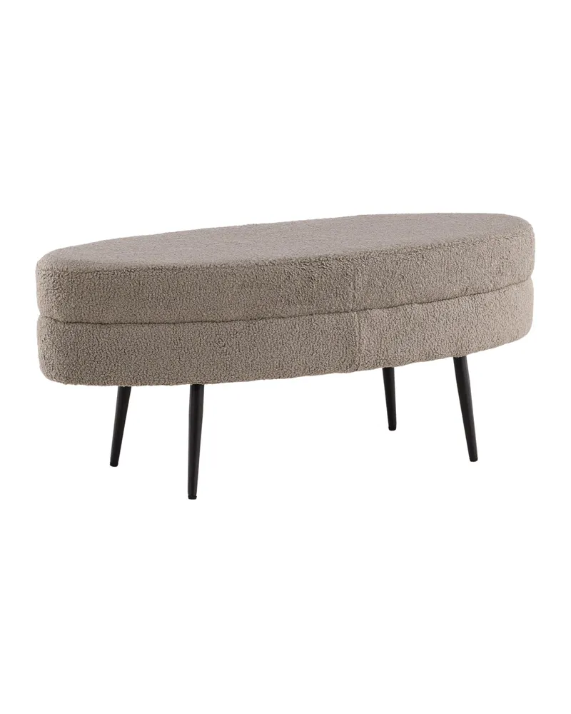 Otto ovaler Hocker auf Stahlbeinen in Beige, Gestell Schwarz, Polyester-Teddystoff, Ansicht 6