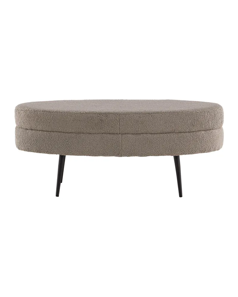 Otto ovaler Hocker auf Stahlbeinen in Beige, Gestell Schwarz, Polyester-Teddystoff, Ansicht 7
