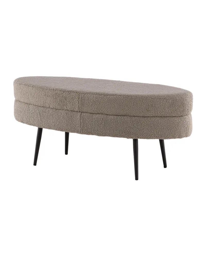Otto ovaler Hocker auf Stahlbeinen in Beige, Gestell Schwarz, Polyester-Teddystoff, Ansicht 8