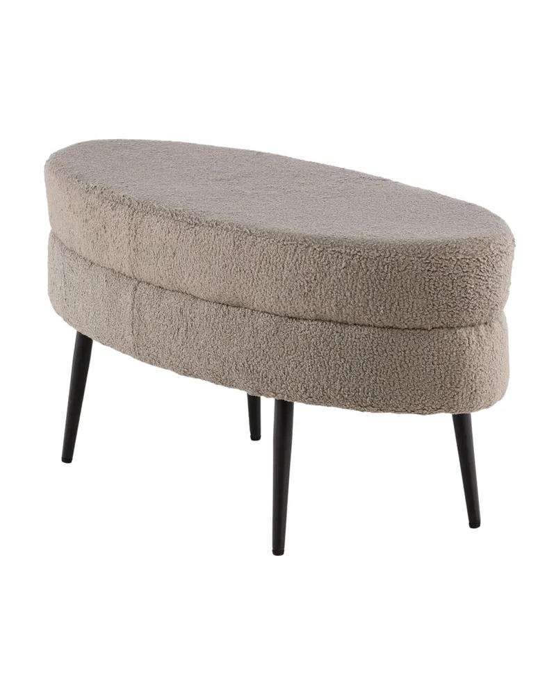 Otto ovaler Hocker auf Stahlbeinen in Beige, Gestell Schwarz, Polyester-Teddystoff, Ansicht 9