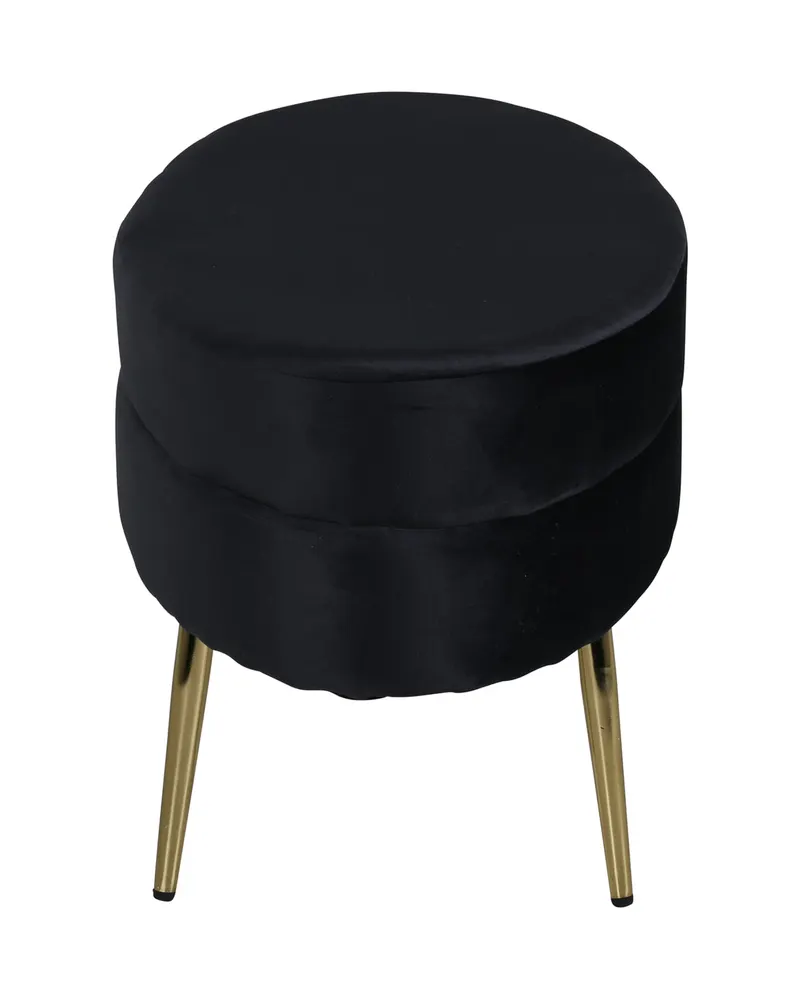 Otto ovaler Hocker auf Stahlbeinen in Schwarz, Gestell Gold, Polyester-Teddystoff, Ansicht 3