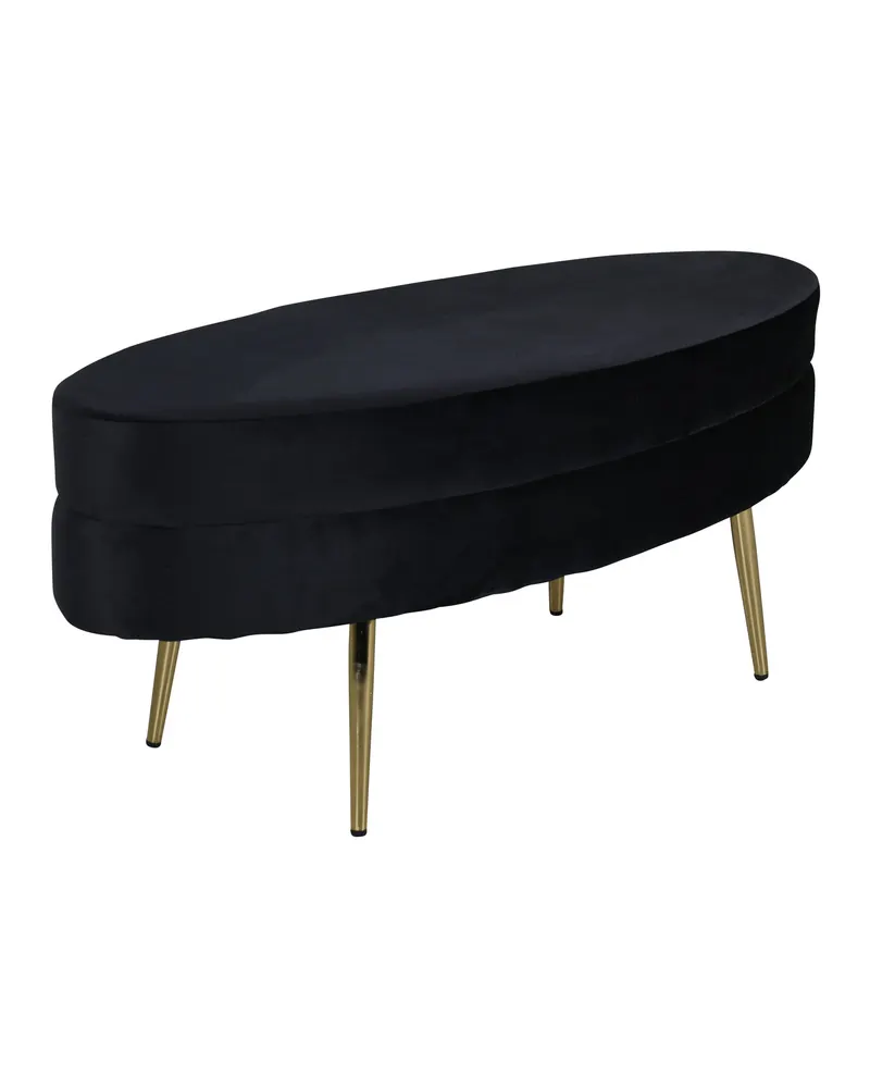 Otto ovaler Hocker auf Stahlbeinen in Schwarz, Gestell Gold, Polyester-Teddystoff, Ansicht 2