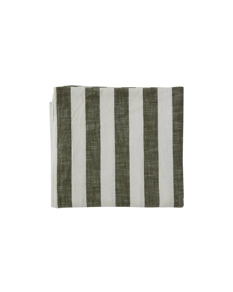 Gestreifte Tischdecke aus Bio-Baumwolle von OYOY Living, Oliv, 260 × 140 cm, Ansicht 1