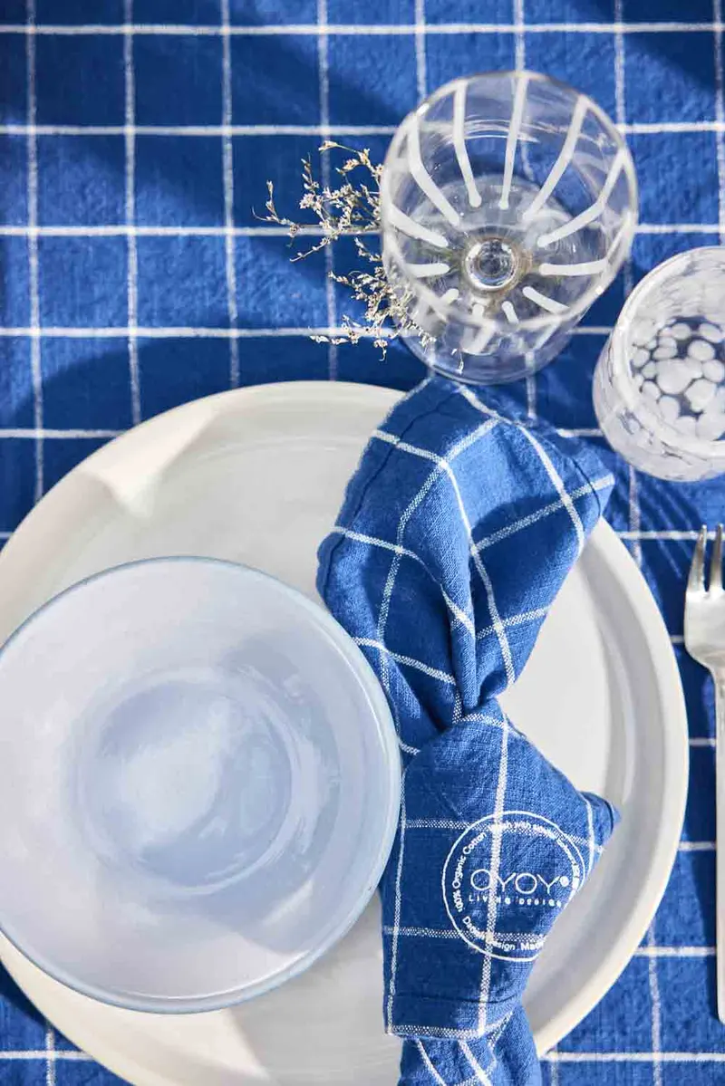 OYOY Living Grid-Servietten aus Bio-Baumwolle, 2er-Set, Blau, Ansicht 2