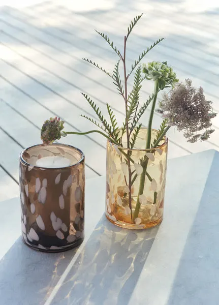 Jali Hurricane Glas-Windlicht mit farbigen Details, OYOY Living, Bernstein, Ø 13 × H 19 cm, Ansicht 2