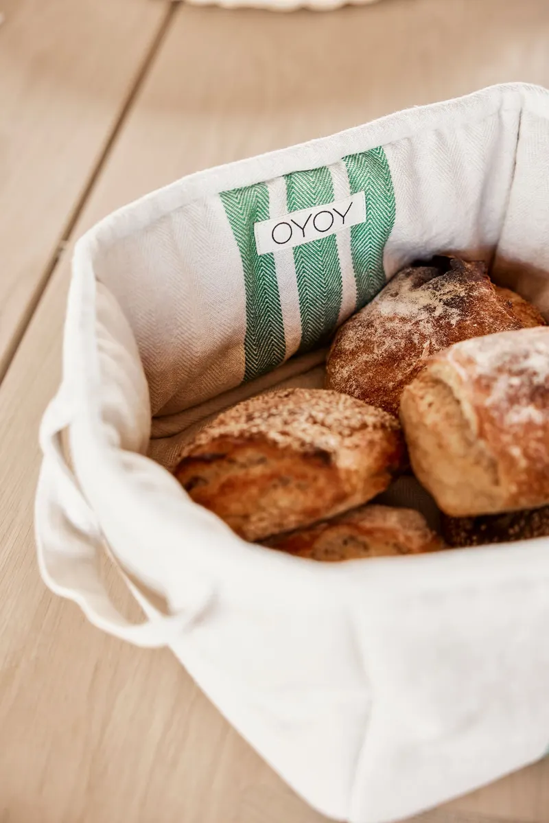 OYOY Linu Brotkorb aus Bio-Baumwolle mit Streifen, OYOY Living, Grün, Ansicht 3