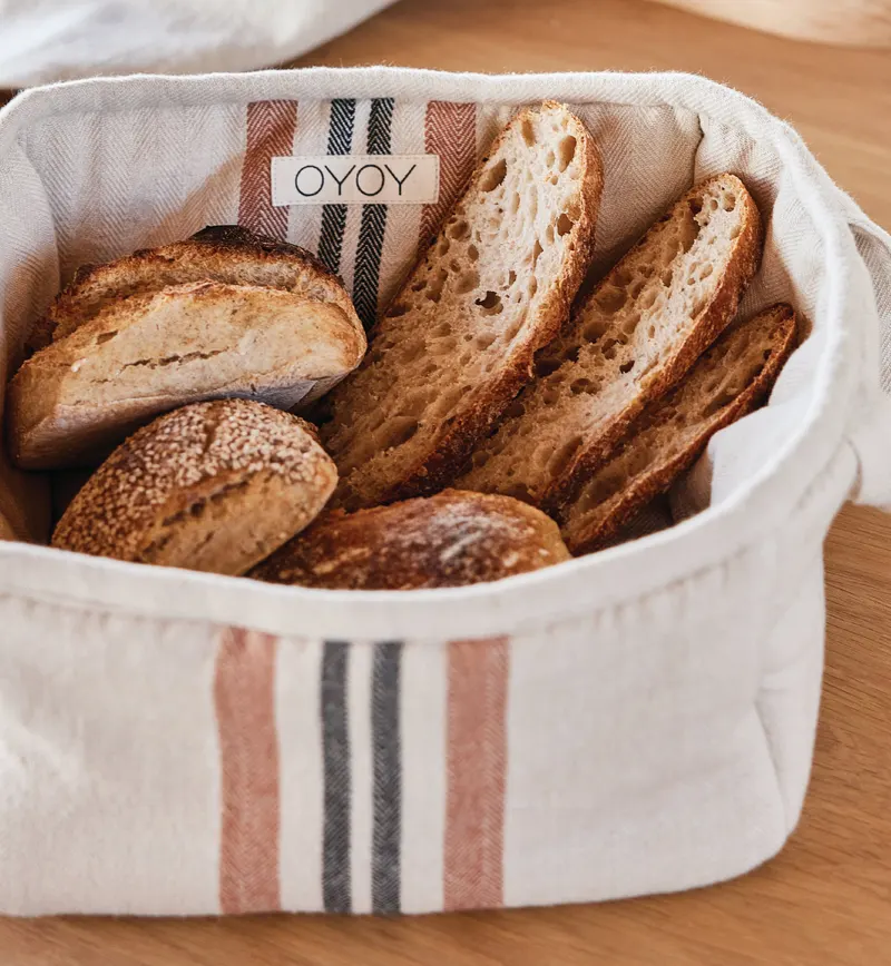 OYOY Linu Brotkorb aus Bio-Baumwolle mit Streifen, OYOY Living, Karamell, Ansicht 4