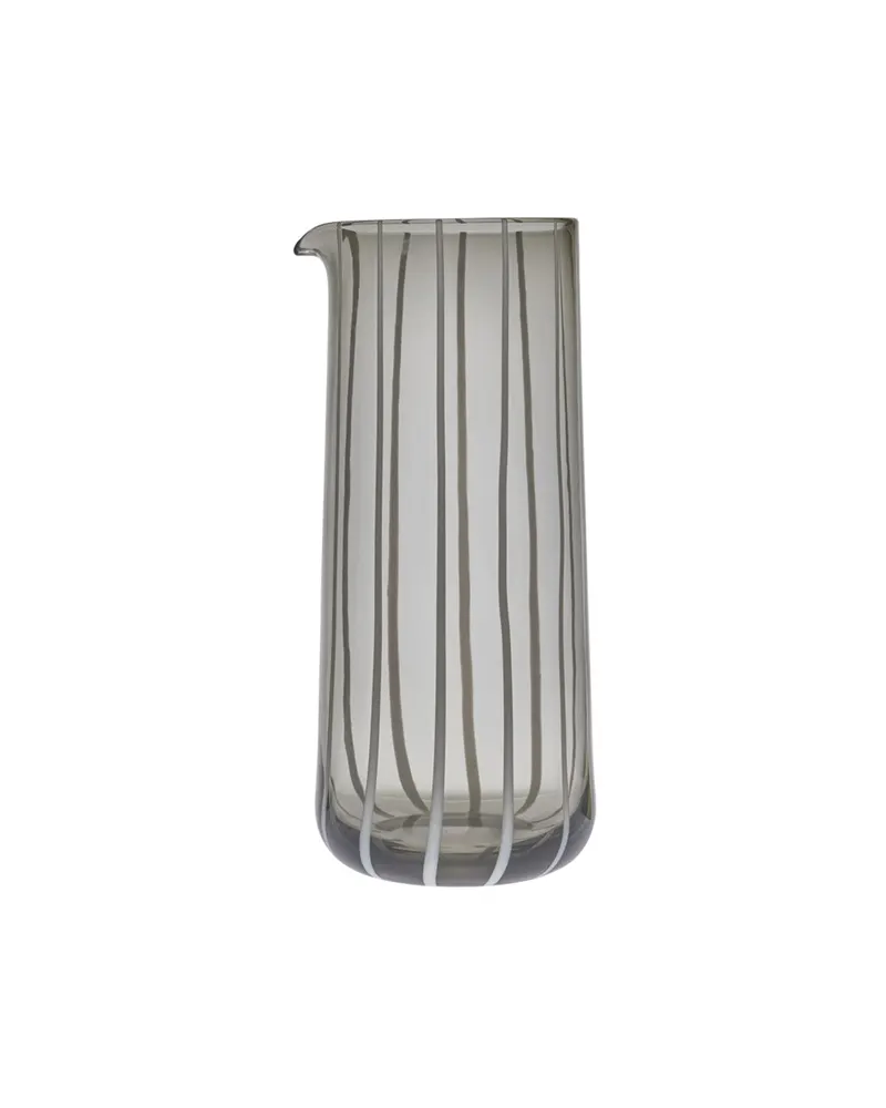 Mizu Karaffe aus mundgeblasenem Glas mit Streifendetails, Grau