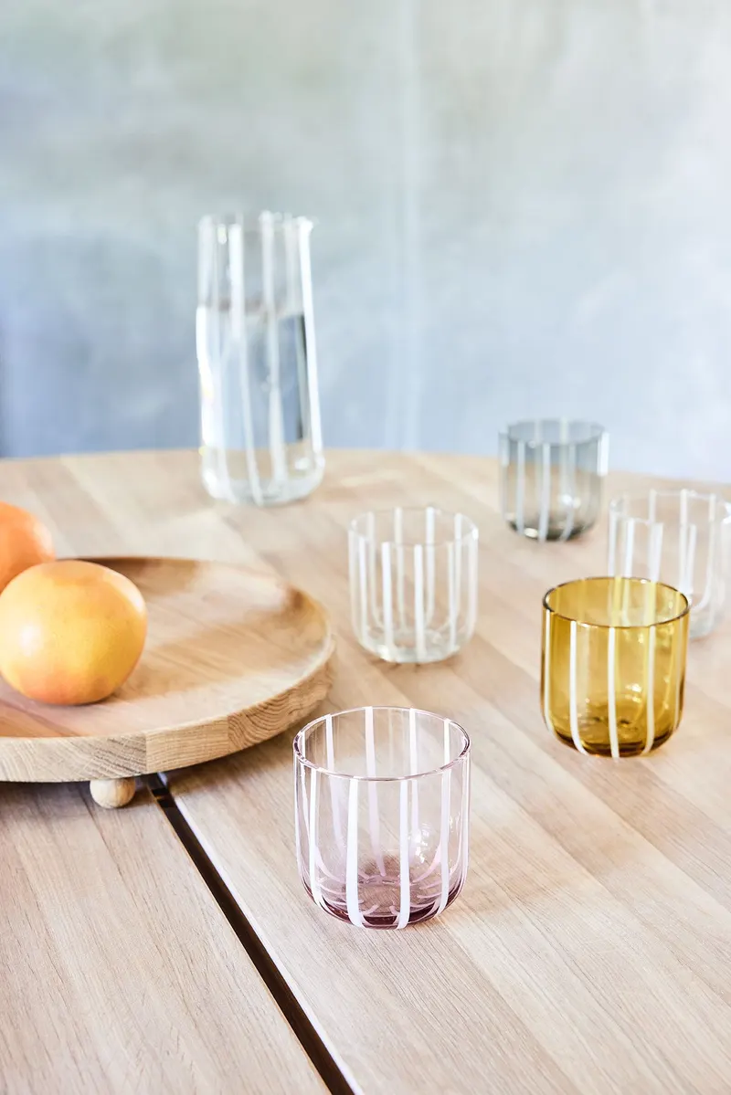 Mizu Trinkgläser aus Glas im gestreiften Design, OYOY Living, Rosé, Ansicht 2