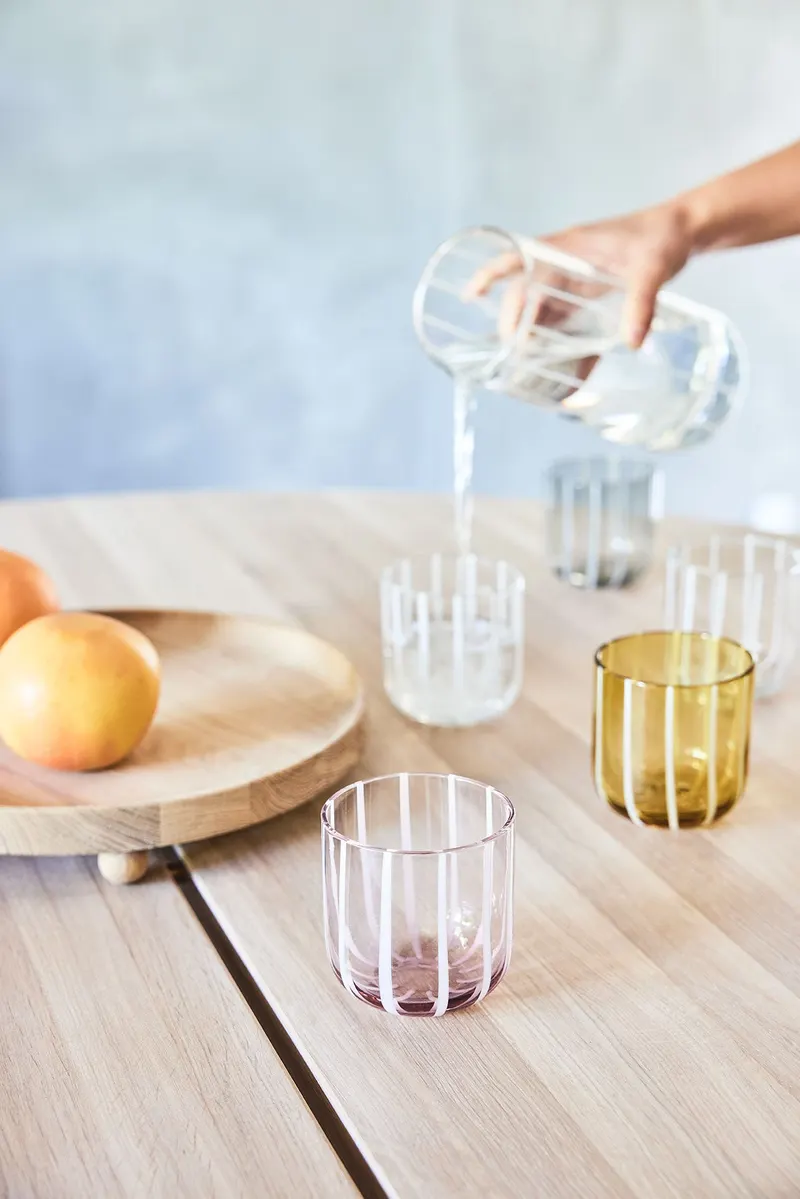Mizu Trinkgläser aus Glas im gestreiften Design, OYOY Living, Rosé, Ansicht 3