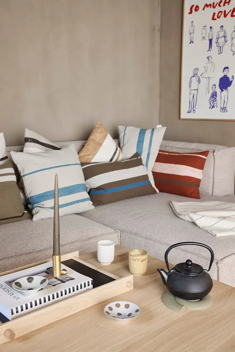 OYOY Living Sofuto-Kissenhülle aus Baumwolle mit Streifen, Blau und Ton, Ansicht 3