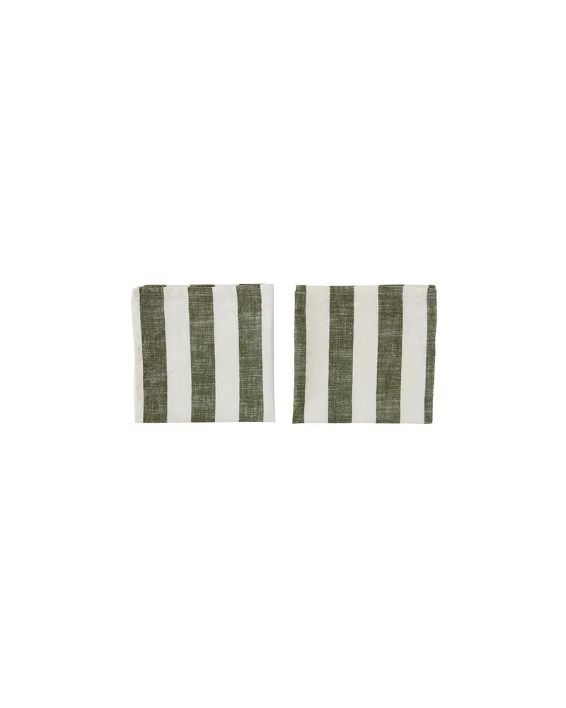 OYOY Living Striped-Servietten aus Bio-Baumwolle im 2er-Set, Oliv, 45 × 45 cm, Ansicht 1