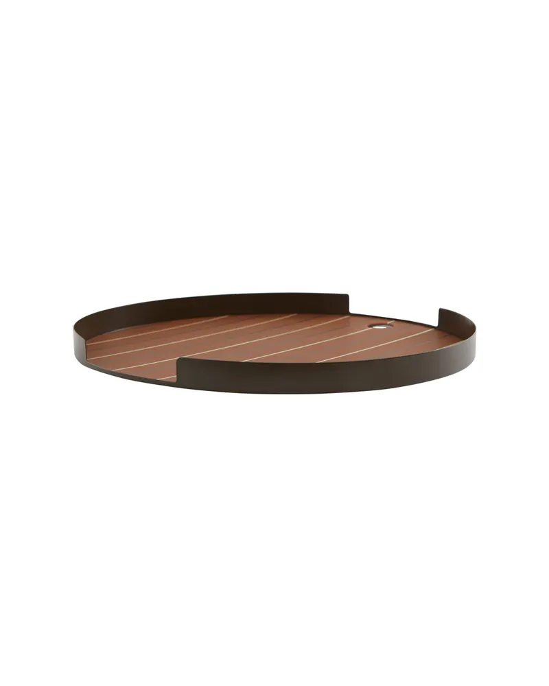 Tablett Oka aus Edelstahl mit Silikonmatte, OYOY Living, Schokobraun, Ø 32,4 cm, Ansicht 1