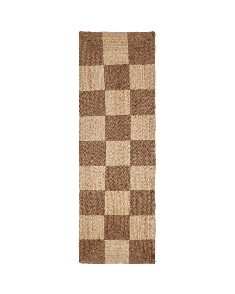 Teppichläufer Chess Runner aus Jute mit Schachmuster, Naturfarben