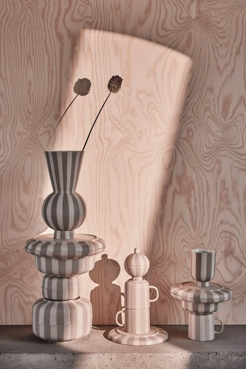 OYOY Toppu Rundvase aus Steinzeug mit handbemalten Streifen, OYOY Living, Clay (Ton), Ansicht 4