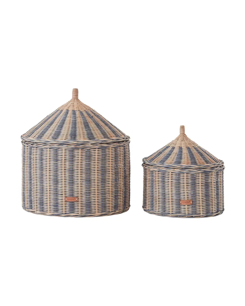 Circus Korb-Set aus Rattan mit Deckeln, Blau
