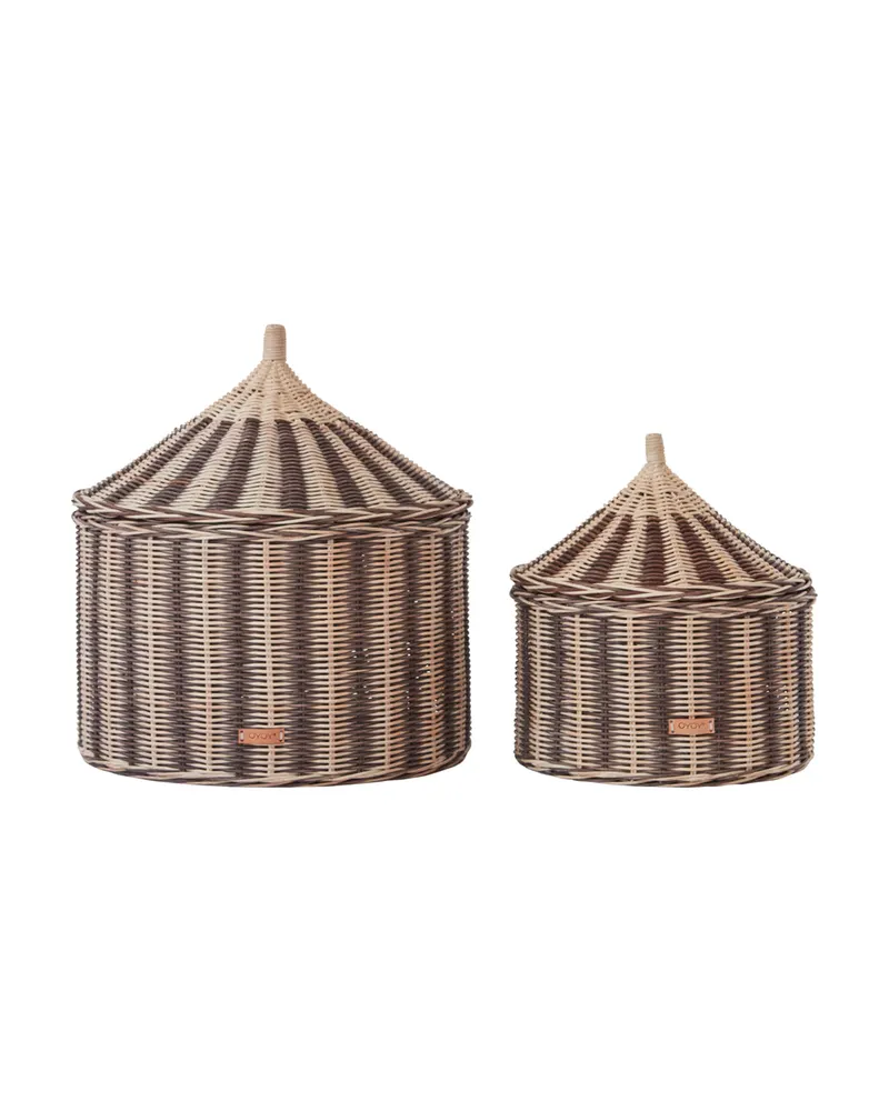 OYOY Mini Circus Korb-Set aus Rattan mit Deckeln, Muskat, Ø 50 cm und Ø 36 cm, Ansicht 1