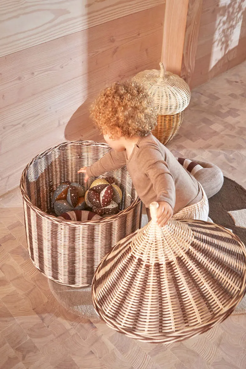 OYOY Mini Circus Korb-Set aus Rattan mit Deckeln, Muskat, Ø 50 cm und Ø 36 cm, Ansicht 2
