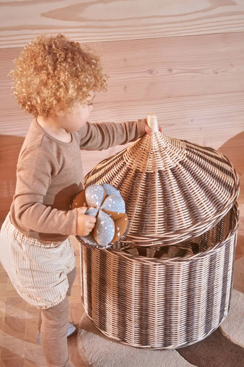 OYOY Mini Circus Korb-Set aus Rattan mit Deckeln, Muskat, Ø 50 cm und Ø 36 cm, Ansicht 3