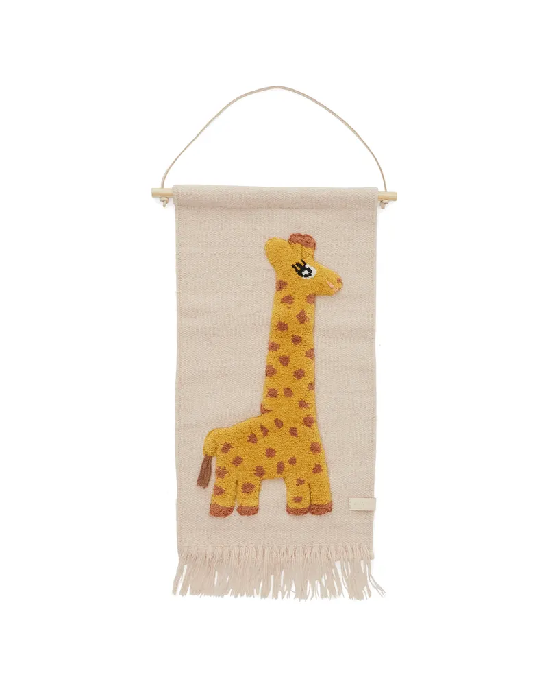 Giraffen-Wandteppich aus Wolle und Baumwolle mit Aufhängung, Rosé