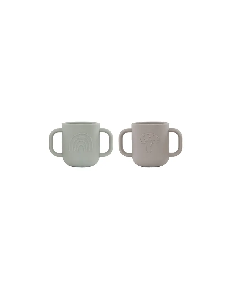 OYOY Mini Kappu Kinderbecher aus Silikon mit zwei Griffen im 2er-Set, Ton / blasses Mintgrün, 7,5 × 11 × 6,5 cm (H × L × B), Ansicht 1