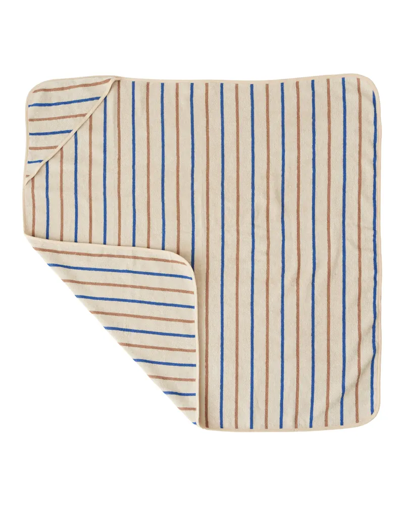 OYOY Mini Kapuzenhandtuch Raita aus Bio-Baumwollfrottee, Karamell / Optikblau, 100 × 100 cm, Ansicht 1
