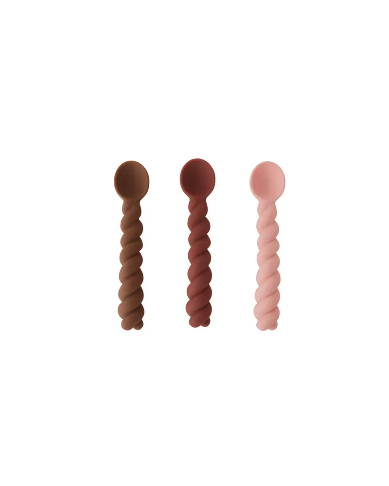 Kindergeschirr: Mellow Silikonlöffel im 3er-Set, Nutmeg / Rose / Choko