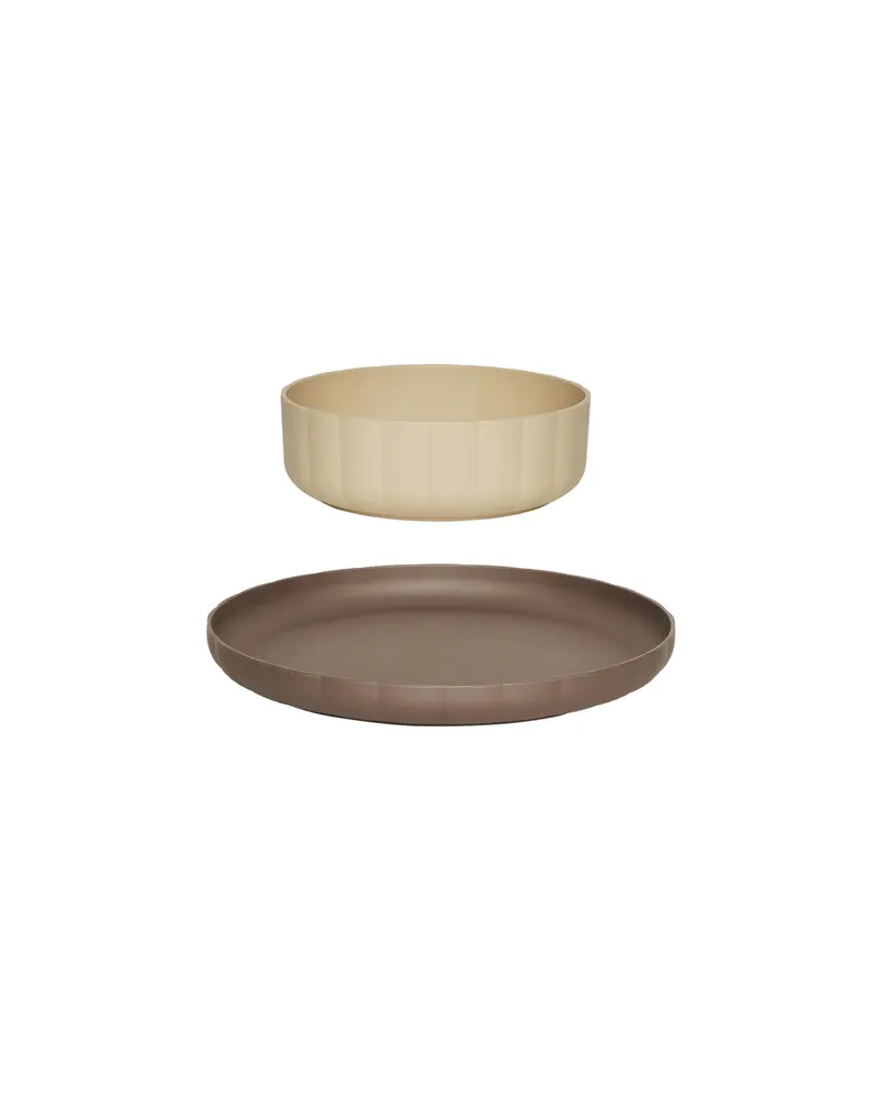 Kindergeschirr-Set Pullo aus PLA mit Teller und Schale, Taupe / Vanille