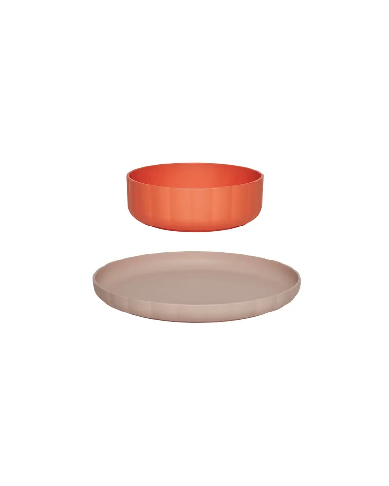 OYOY Mini Kindergeschirr-Set Pullo aus PLA mit Teller und Schale, Rosé / Apricot, Ø 14 × H 5 cm / Ø 20 × H 2,5 cm, Ansicht 1