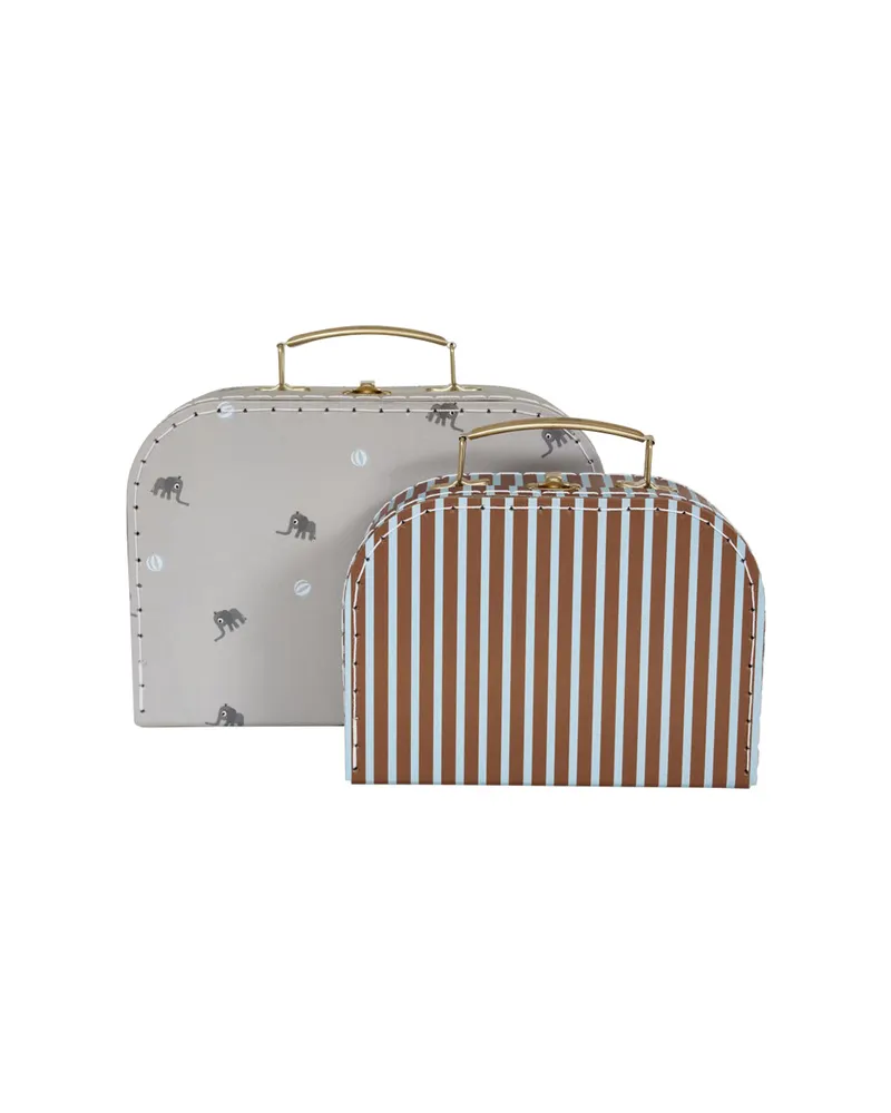 Kinderkoffer-Set Elefant & Streifen aus Karton, 2-teilig, Hellblau