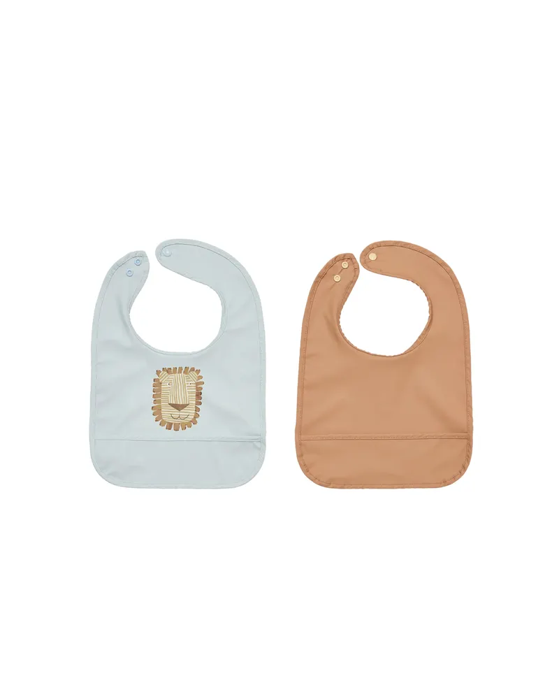 Lätzchen-Set Lobo Lion aus Polyester, 2-teilig, Karamell, Eisblau