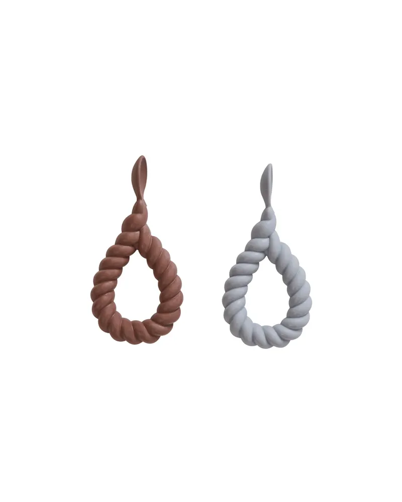 OYOY Mini Mellow Kinderlöffel-Set aus Silikon mit Griff, Dusty Blue / Choko, Ansicht 1