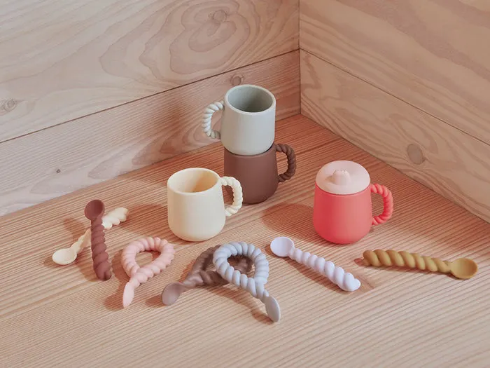 OYOY Mini Mellow Kinderlöffel-Set aus Silikon mit Griff, Vanilla / Rose, Ansicht 3