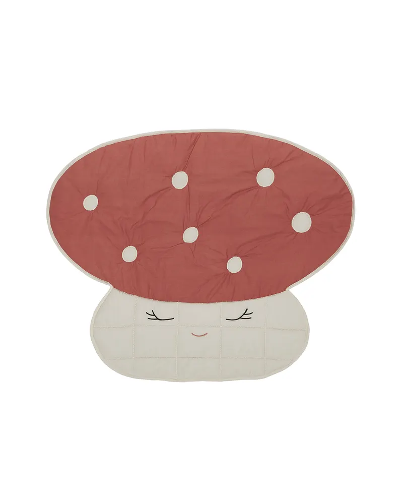 Mushroom Steppdecke mit gesticktem Pilzmotiv, Rot, Off-White